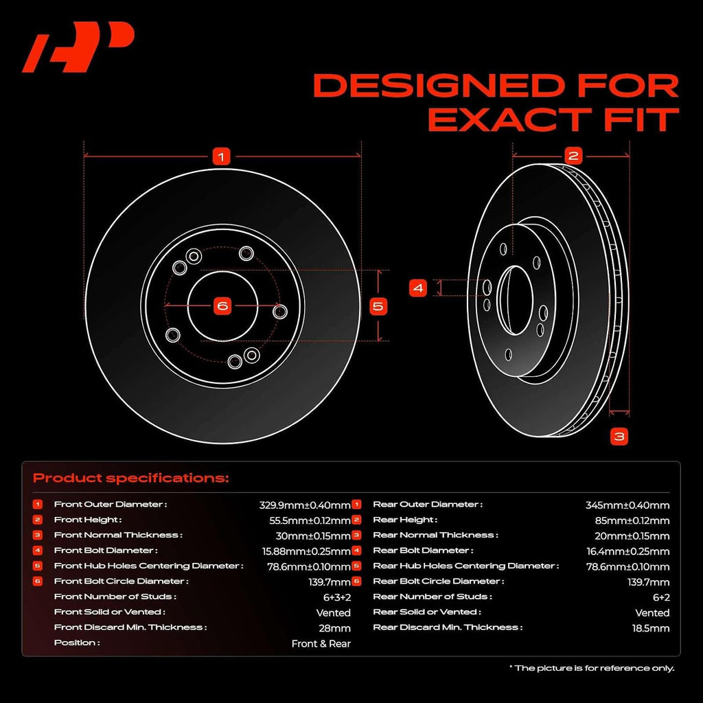 A-Premium Front and Rear Vented Disc Brake Rotors + Ceramic Pads Kit Compatible with Select Chevy, GMC and Cadillac Models - Silverado 1500, Sierra 1500, Escalade (ESV/EXT), Avalanche, Tahoe, Yukon