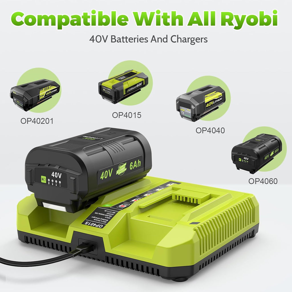 Labtec 2-Pack 40V 6.0Ah Lithium Battery for Ryobi & OP401S Charger Kit for Ryobi 40V Tools, High-Capacity Replacement for OP4026/OP4040/OP4050