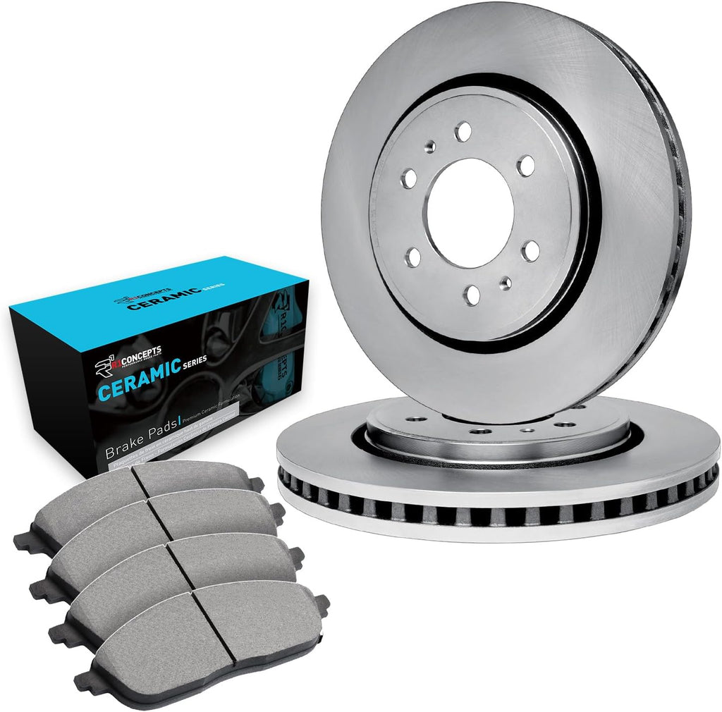 R1 Concepts Front Brake Kit Fits 2016-2022 Nissan Titan XD| Ceramic Brake Pads and Blank Brake Rotors| 14.2' Front
