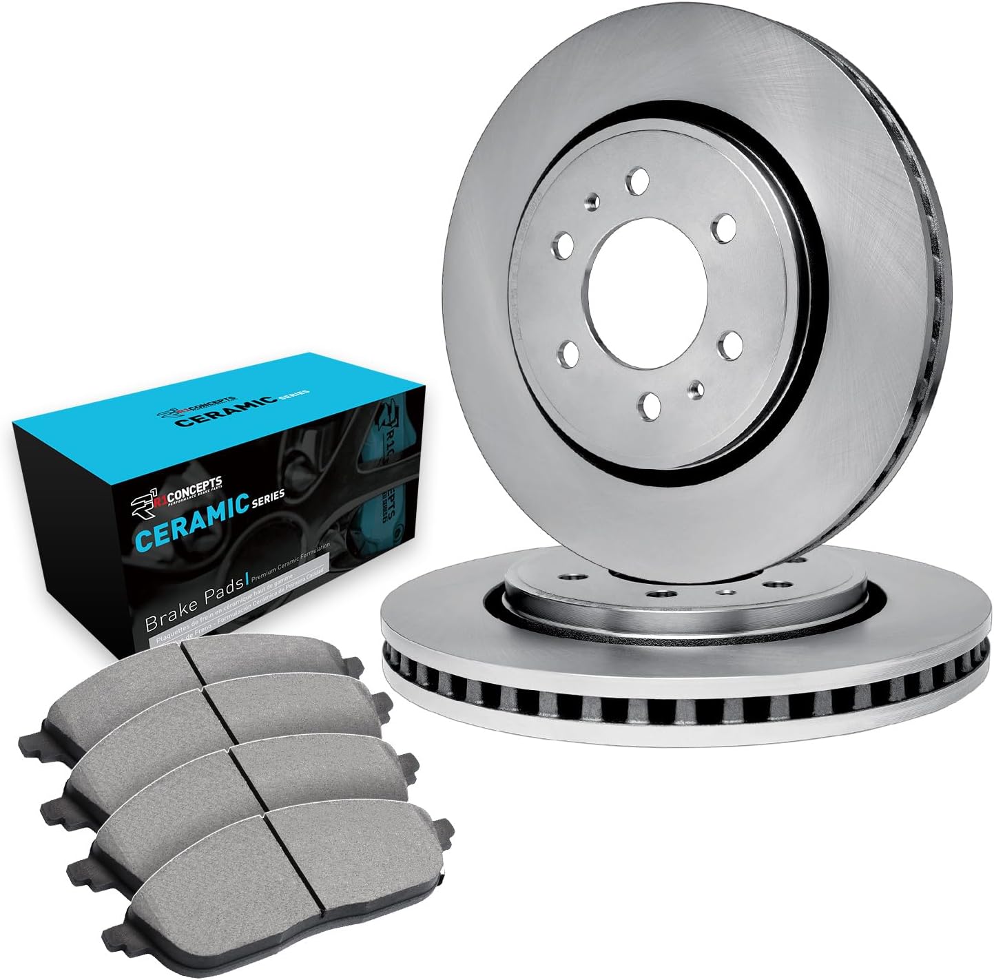 R1 Concepts Front Brake Kit Fits 2016-2022 Nissan Titan XD| Ceramic Brake Pads and Blank Brake Rotors| 14.2' Front