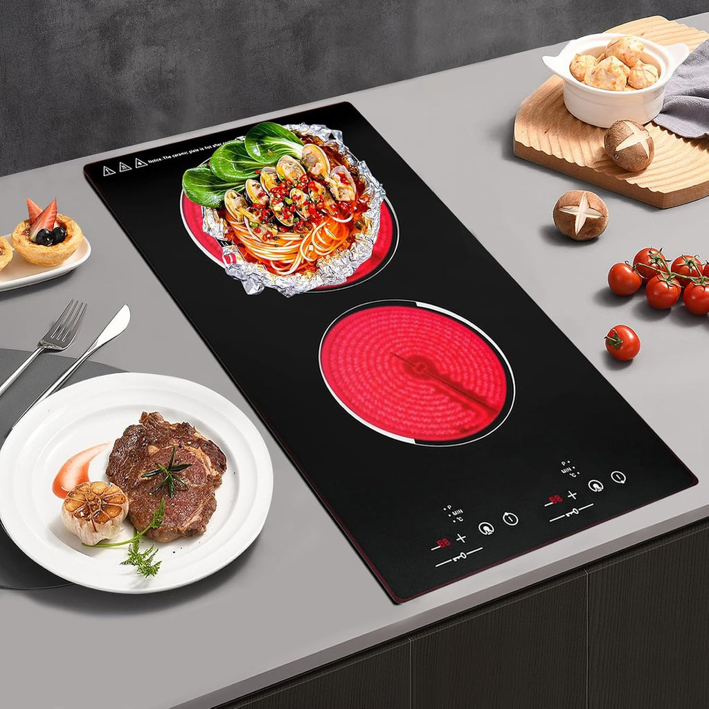 2 Burners Electric Cooktop, 20inch Built-in Electric Stove Top Electric Hot Plate Cooktop with Touch Control, 9 Power Levels, Hot Plate Electric Stove Top Burner for Kitchens