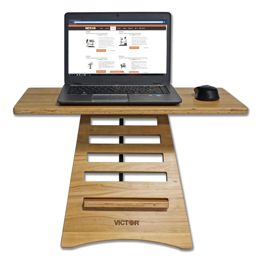 Victor DC175A High Rise Collection Acacia Wood Adjustable Laptop Stand, Dual Trays, 10 Levels, Fast Assembly, Perfect for Dorms/Bedrooms/Home Offices