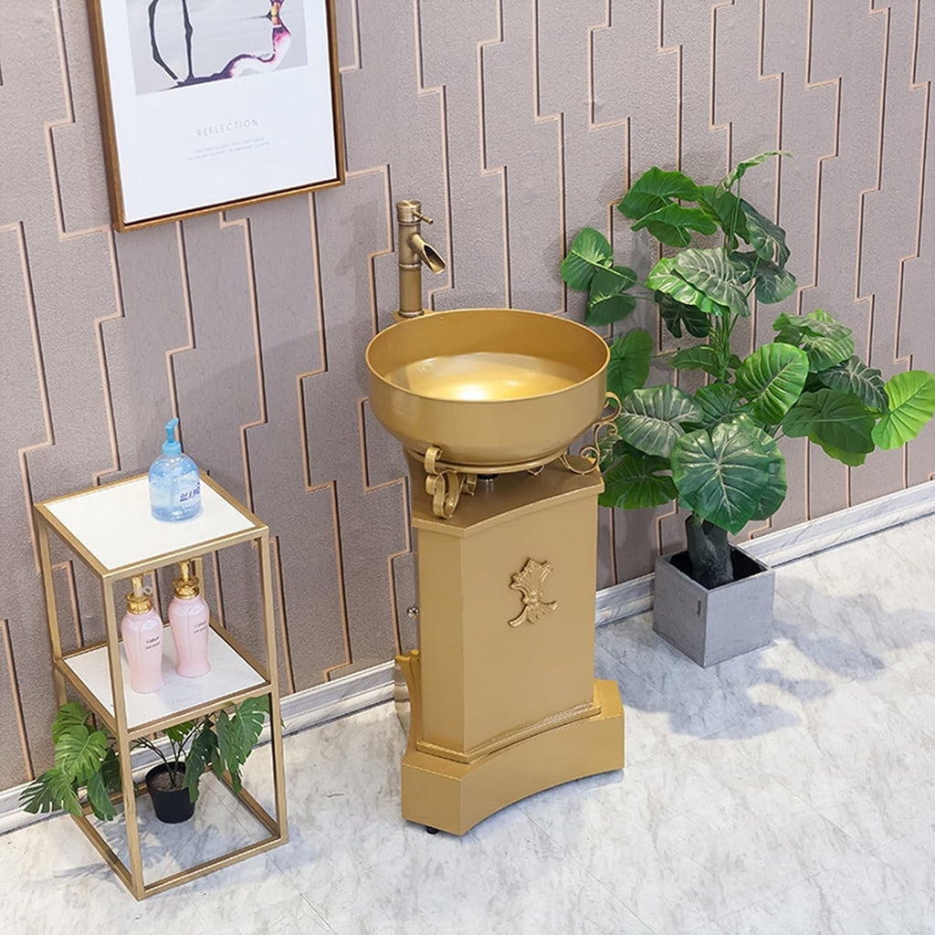 Free Standing Bathroom Vanity Unit, Industrial Style Wrought Iron Sink Bathroom Cabinet with Faucet and Drain 16.9 x 33.4 in,Orange
