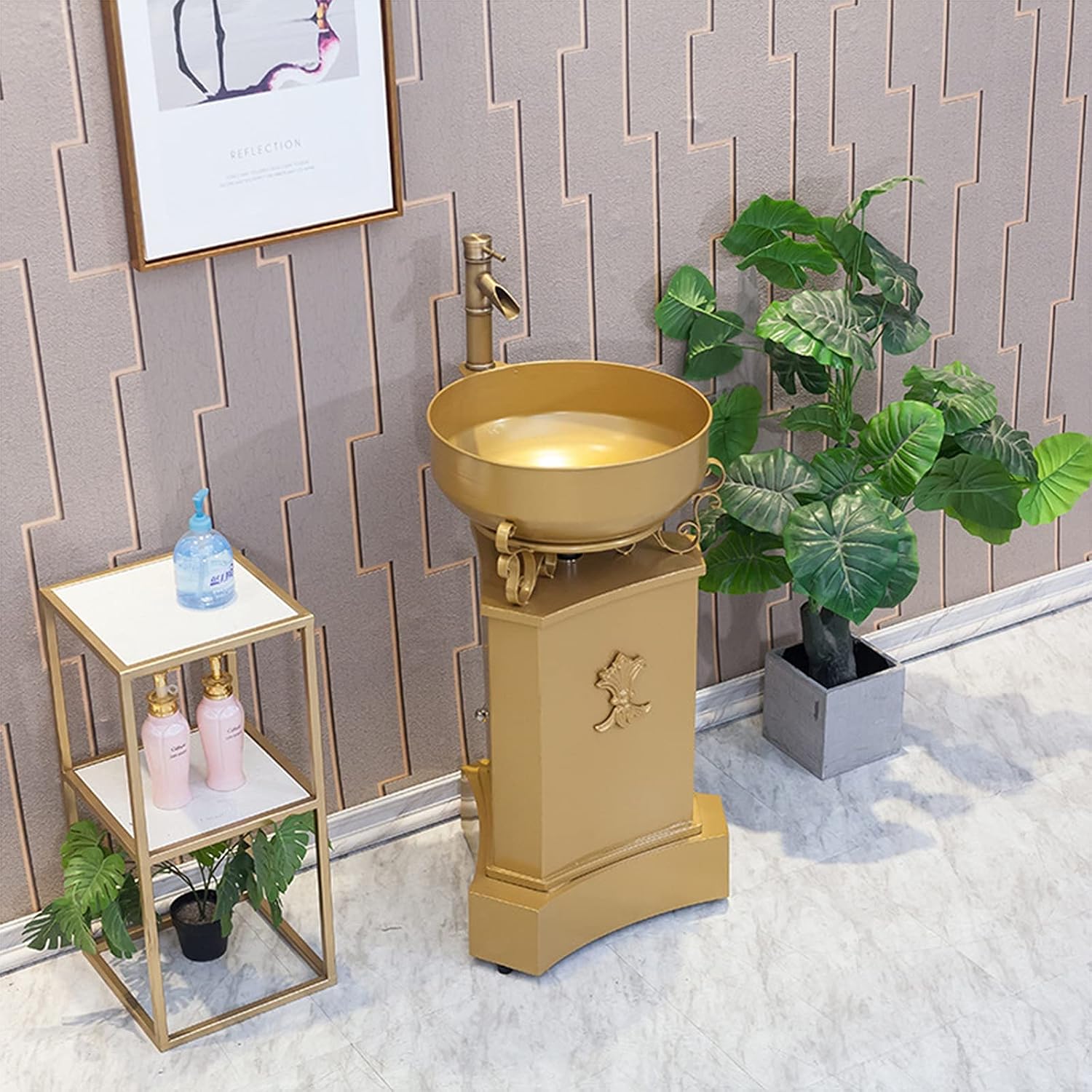 Free Standing Bathroom Vanity Unit, Industrial Style Wrought Iron Sink Bathroom Cabinet with Faucet and Drain 16.9 x 33.4 in,Orange