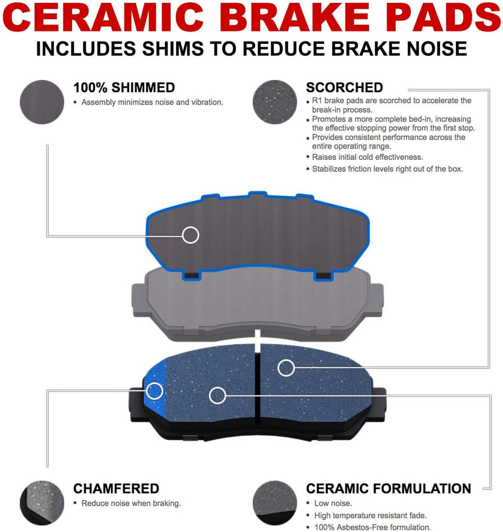 R1 Concepts Front Brake Kit For 2011-2017 Lexus CT200h, 2010-2015 Toyota Prius| Blank Brake Rotors| Ceramic Brake Pads and Rotors Kit| Hardware included