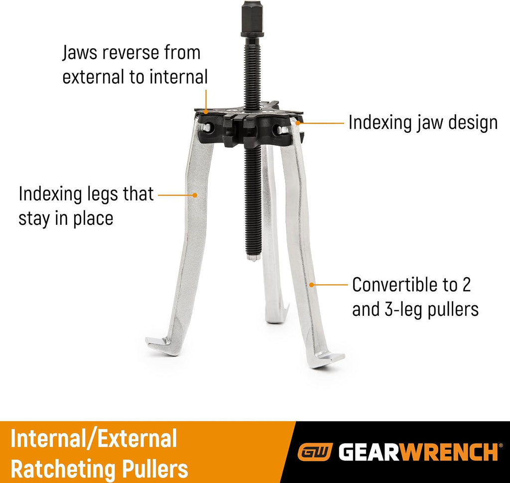 GEARWRENCH 2 or 3 Jaw Internal & External Ratcheting Leg Puller | Short & Long| 5 Ton | 3628D