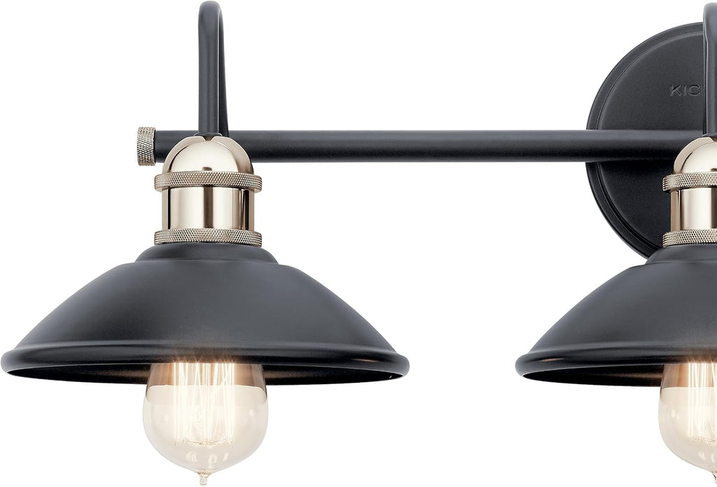 Kichler Clyde 3-Light Bathroom Vanity Light Fixture with Vintage Industrial Design in Black Finish, Wall Mount Over Mirror Lighting for Bathroom (7.25' x 26.5' x 8.25'), 45945BK