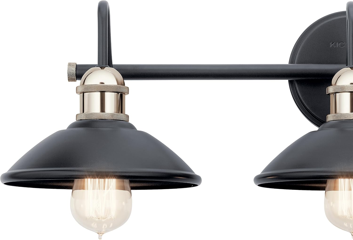 Kichler Clyde 3-Light Bathroom Vanity Light Fixture with Vintage Industrial Design in Black Finish, Wall Mount Over Mirror Lighting for Bathroom (7.25' x 26.5' x 8.25'), 45945BK