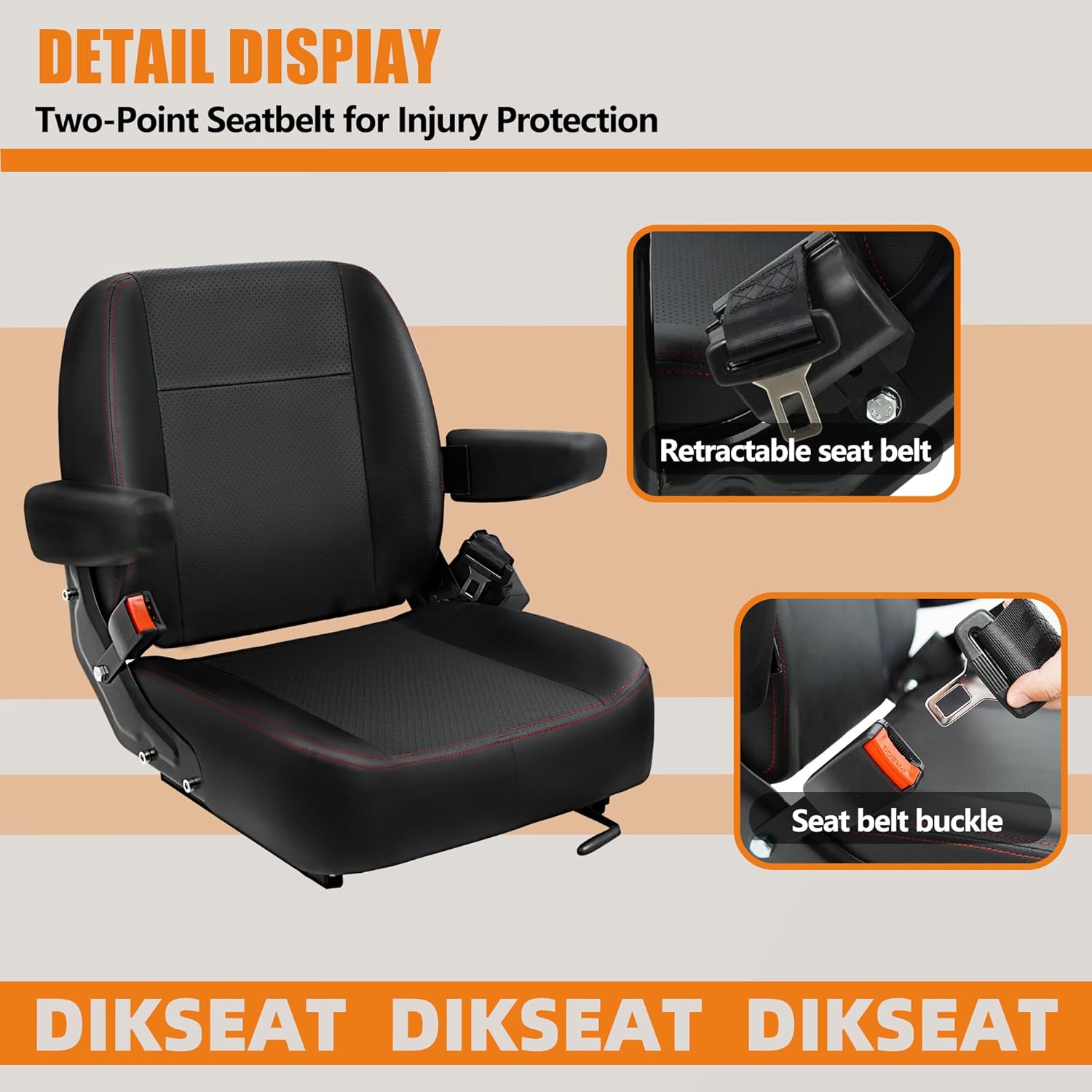 Universal Forklift Seat,Riding Lawn Mower Seat with Armrest,Tractor Seat with Micro Switch and Safety Belt,Storage Pouch on The Back for Mower Excavator Skid Loader Backhoe Dozer Telehandler