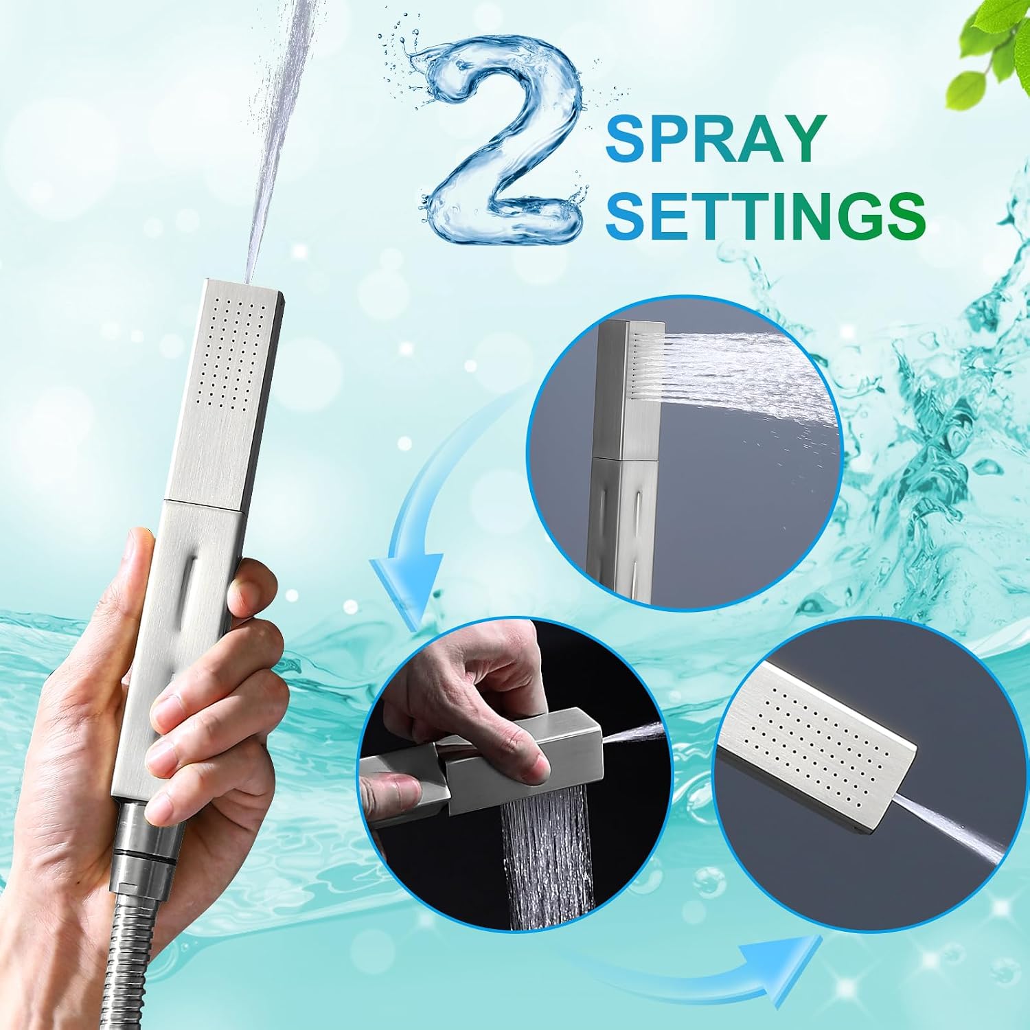 Brushed Nickel Dual heads Thermostatic Shower Faucets Set, 4-Way Shower System 14X20Inch LED Rainfall Shower Head with 6inch Wall Mount Showerhead and Dual-mode Handheld, 4 Jets with Shut-Off