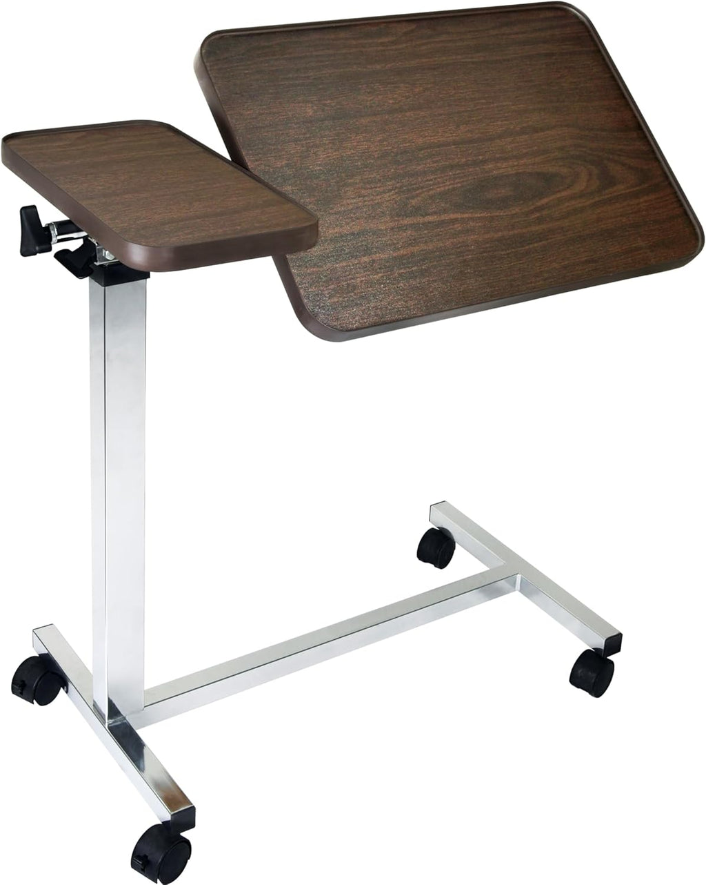 Vaunn Medical Pneumatic Adjustable Tilt Overbed Bedside Table with Wheels for Hospital and Home Use