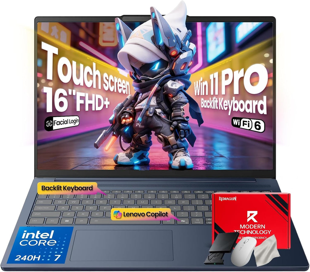 Lenovo IdeaPad Touchscreen Business Laptop - 16 Inch FHD+(1920X1200) - Intel 10-Core 7 240H(Beat Ultra 7 255U) - Facial Login IR Cam - Backlit KB - Win 11 Pro - Redrgon Bundle(32GB DDR5 | 2TB SSD)