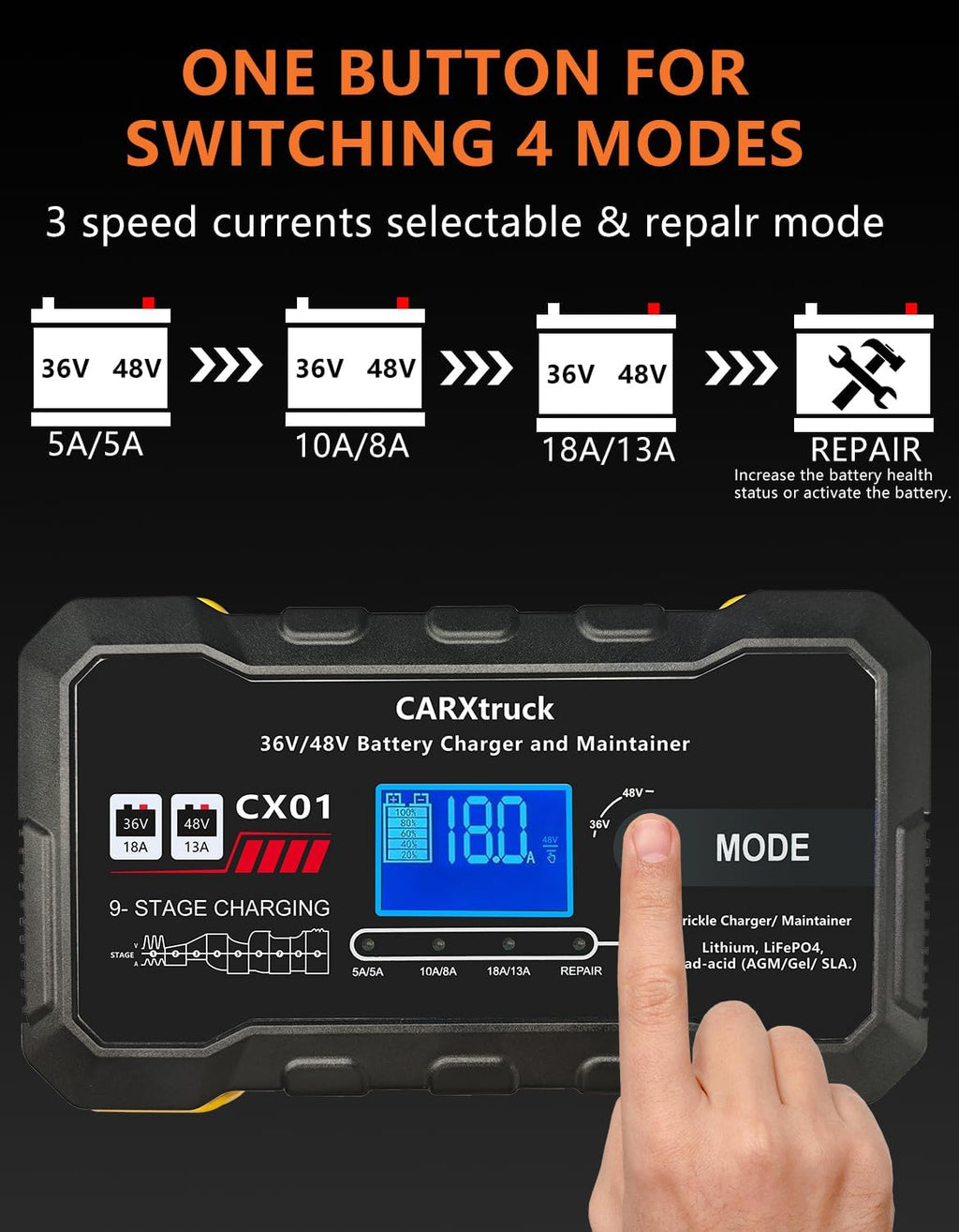 36V 18A & 48V 13A Golf Cart Battery Charger for EZGO TXT with D Style Plug, Smart Trickle Charger
