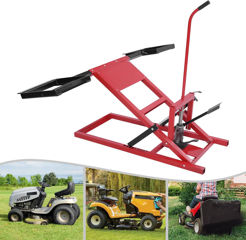 Lawn Mower Lift, 29 Inch Lawn Mower Lift Tool Adjustable Movable Lawn Mower Lift Solid Carbon Steel Lawnmower Lifting Machine for Riding Lawn Mower, Zero Turn Lawn Mowers (500lbs Hydraulic Red)