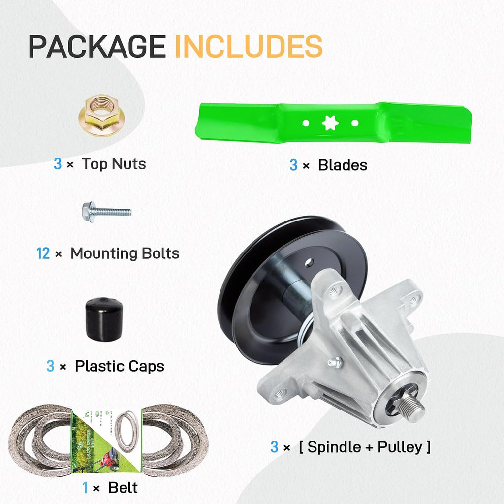 50 inch Deck Lawn Mower Rebuild Kits for Cub Ca det XT1-GT50 ZT1-50 ZT2-50 RZT-S50 L50 LX50 SX50 Crafts man G8300 Tr oy Bilt Includes 3 Spindle 918-06980 3 Blade 942-05052A 1 Be lt 954-04077A