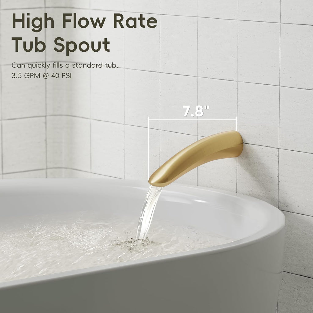 Gabrylly Shower System with Tub Spout, Bathtub Shower Faucet Set with 12' Rain Shower head and 5-Setting Handheld Shower, Wall Mounted Shower Fixtures with Pressure Balance Shower Valve, Brushed Gold