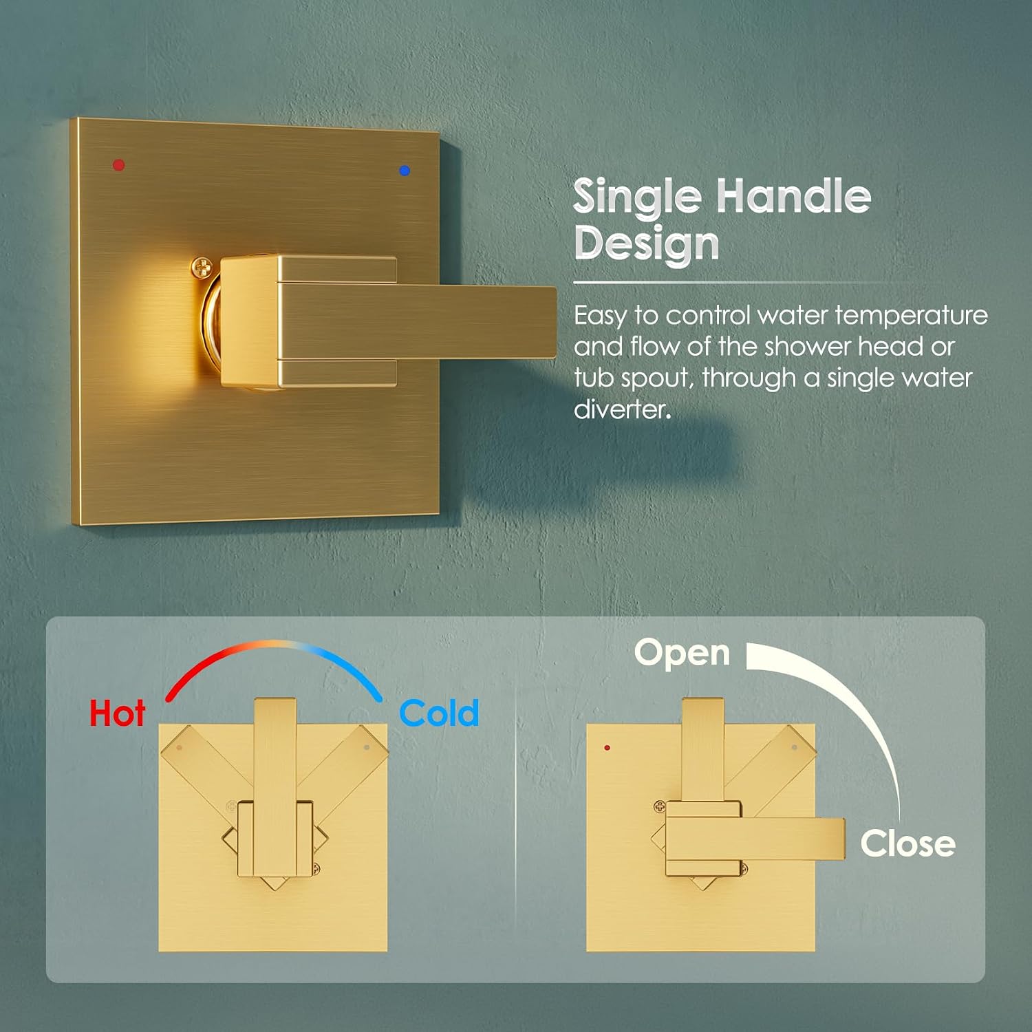 Replacement for Delta Shower Trim Kit Modern 14 Series, All Metal Tub Shower Faucet Set, 6-Inch Brushed Gold Shower Head and Handle Set(Valve and Cartridge Not Included)