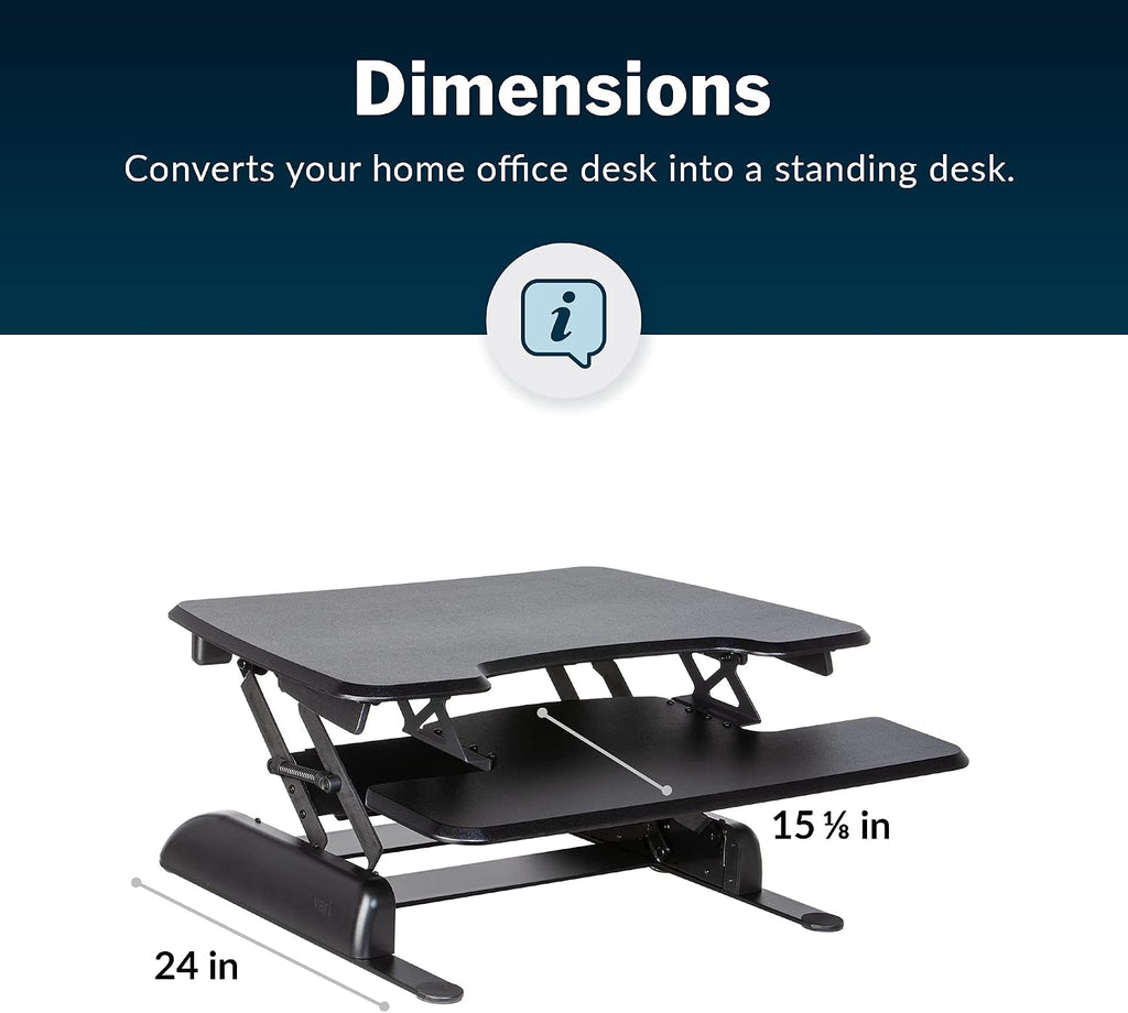 Vari - VariDesk Essential 30 - Two-Tier Standing Desk Converter for Home Office - Adjustable Sit Stand Desk with 11 Height Settings - Standing Desk Riser for Monitor & Accessories - 30' Wide, Black