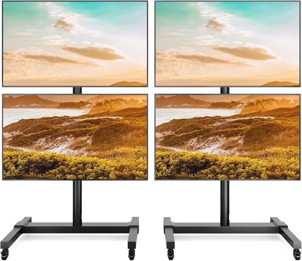 5Rcom Rolling/Mobile TV Cart with Wheels for 32 to 55 Inch LCD LED 4K Flat Curved Dual Screen TVs-Height Adjustable Screen Tilt Rolling TV Stand for 4 TVs with Laptop Shelf Holds Up to 132 lbs