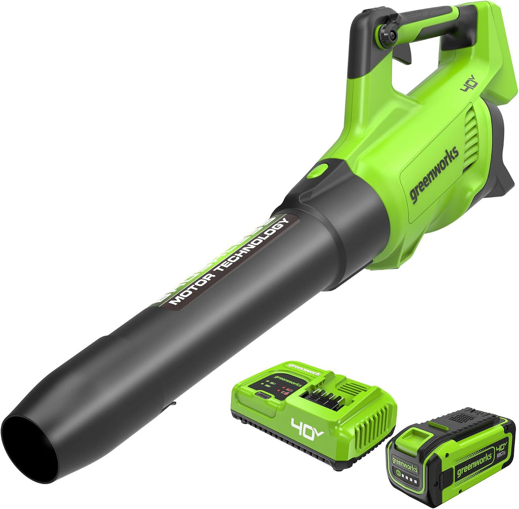 Greenworks 40V (160 MPH / 700 CFM) Cordless Brushless Axial Leaf Blower, 8.0Ah Battery and Charger Included