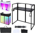 Portable DJ Booth Facade,DJ Table,Heavy-Duty DJ Table Stand Portable Booth,Iron Plate Surface DJ Facade Booth,with Carry Bag & Hook & Cup Holder (41.3'L x 20.4'W x 43.3'H)