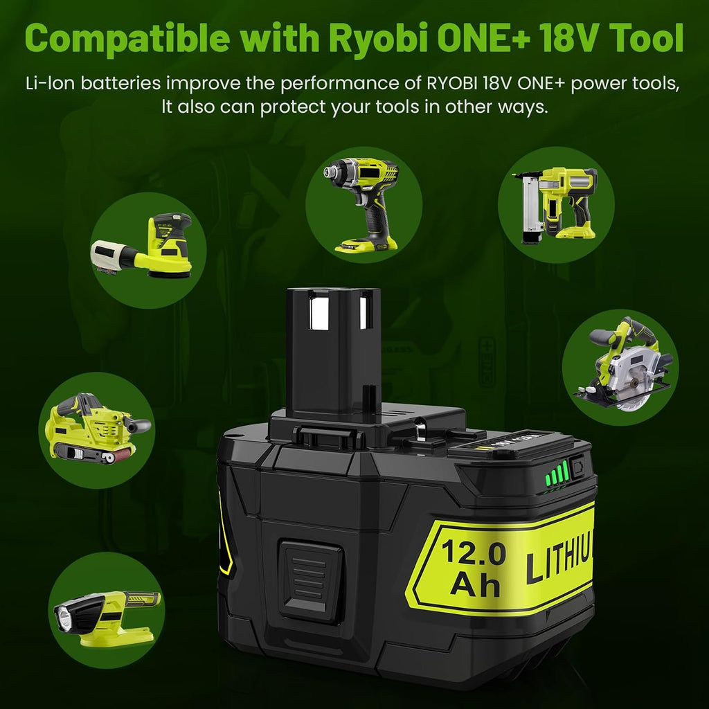Futurebatt 18V 12ah Replacement Battery for Ryobi P108 P103 P104 P105 P107 P102 P109 P122 for Ryobi ONE+ 18-Volt Tools Battery