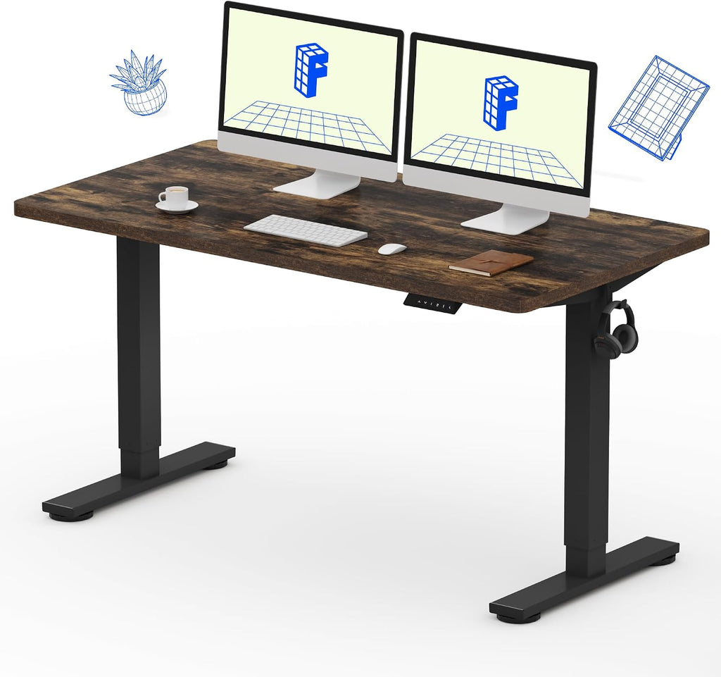 FLEXISPOT EN1 One-Piece Standing Desk, Electric Adjustable with 4 Memory Presets, 176 LBS Capacity, Stable & Quiet, Seamless Desktop for Home Office & Dual Monitors, 55'x28' Rustic Brown