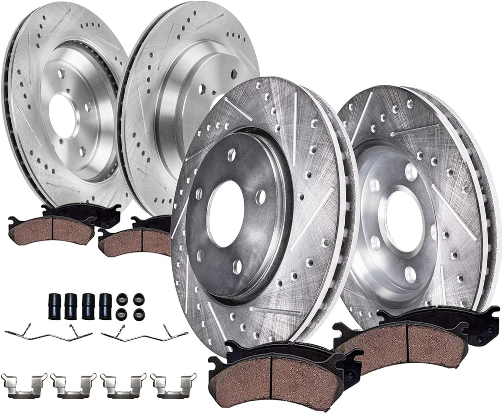 Detroit Axle - 8pc Brake Kit for 2019 2020 2021 2022 2023 Subaru Crosstrek, Drilled and Slotted Disc Brake Rotors Ceramic Brakes Pads Replacement: 11.56' inch Front and 11.22' inch Rear Rotor
