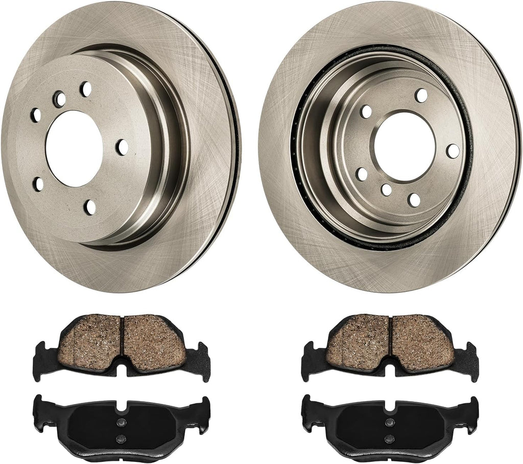 KAX Rear Brake Pads and Rotors for BMW 328i xDrive X1 328i 328xi 325xi, Smooth Vented Disc Brake Rotor Ceramic Brake Pad Replacement (#34317+D1171, 11.81inch, 300MM)