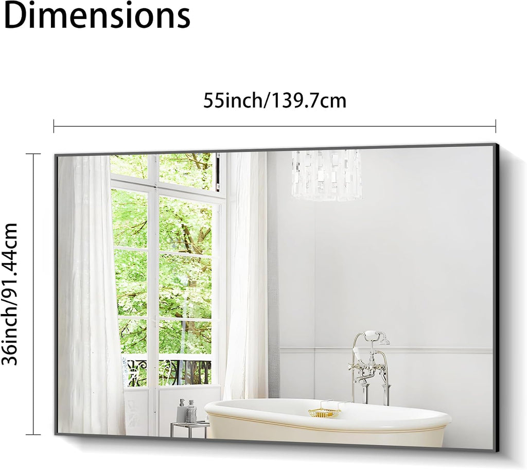 COFENY Bathroom Black Mirror, 36x55in Black Rectangle Mirror with Thin Metal Frame, Large Rectangular Wall Mirror for Bathroom, Living Room, Hair Salon, Big Farmhouse Mirror Hang Horizontal/Vertical