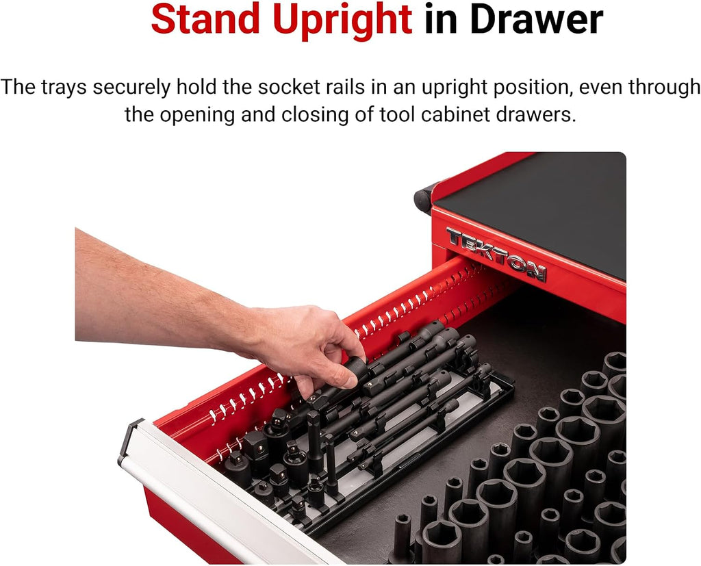 TEKTON 1/4, 3/8, 1/2 Inch Drive Impact Extension and Accessory Set with Rails and Tray (17-Piece) | SIA99201