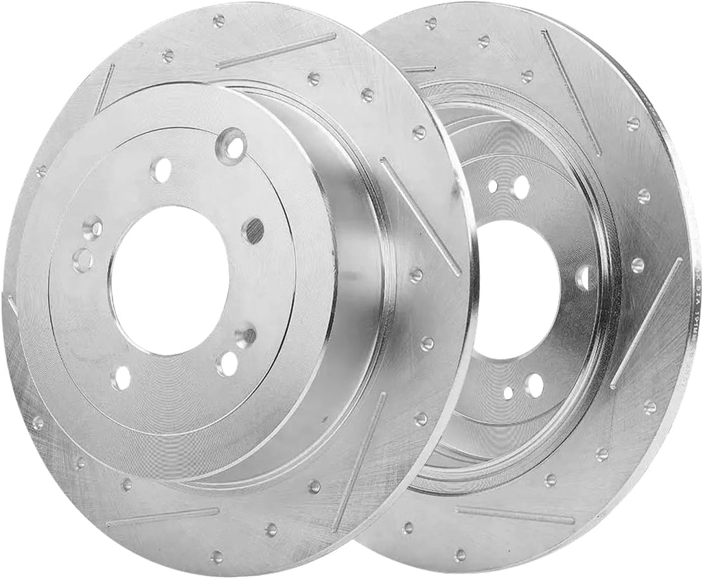 Detroit Axle - Rear Brake Kit for 2016-2021 Hyundai Tucson, 2017-2022 Sportage, 11.89' inch Drilled Slotted Disc Brake Rotors Ceramic Brakes Pads 2018 2019 2020 Replacement