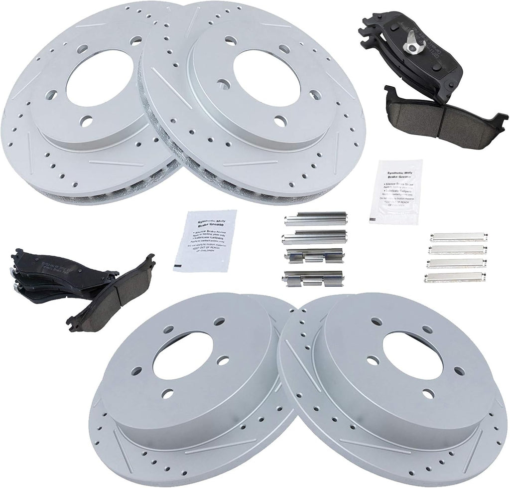 TRQ Front and Rear Performance Brake Pad & Rotor Kit Ceramic Premium G-Coated Compatible with 1997-2002 Ford Expedition 1998-2002 Lincoln Navigator