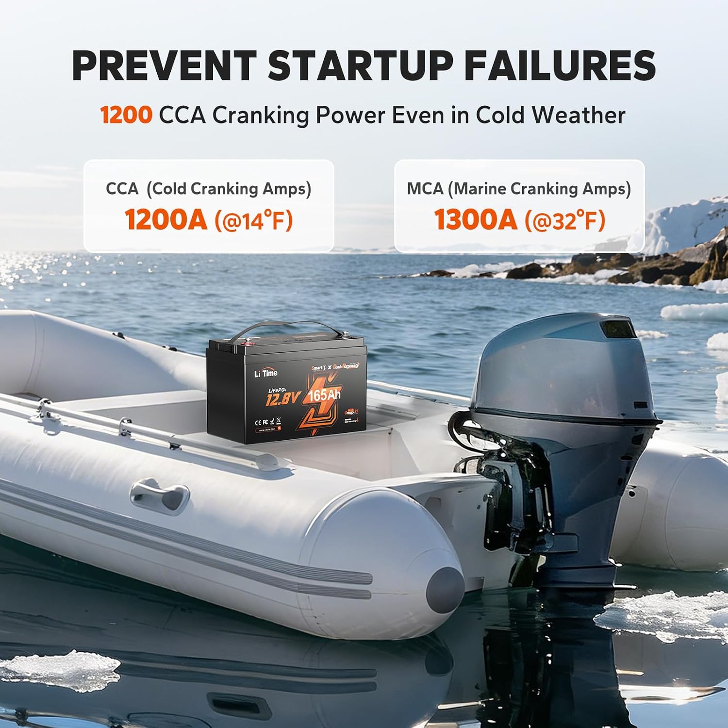 Litime 12V 165Ah Dual Purpose LiFePO4 Lithium Marine Starting Battery, 1200CCA, Deep Cycle Cranking & Storage Battery for Boat, Group 31, Compatiable with Mercury, Honda, Suzuki, Evinrude 4-Pack