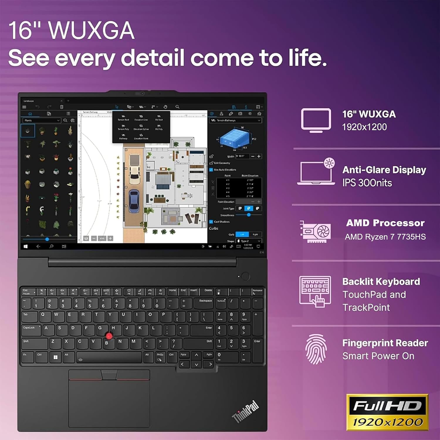 Lenovo ThinkPad E16 Gen 2 Business Laptop Computer, AMD Ryzen 7 7730U, 16GB DDR5 RAM, 1TB PCIe SSD, 16' FHD+, WiFi 6E, Backlit KB, Fingerprint Reader, Windows 11 Pro (Renewed)