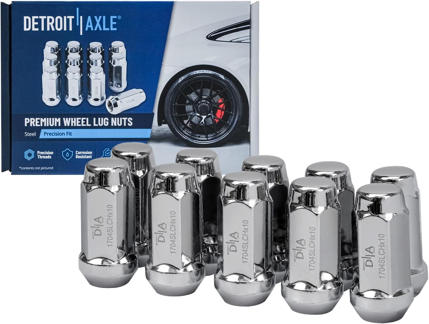 Detroit Axle - Front Brake Kit for Ford Explorer Mercury Mountaineer Drilled & Slotted Brake Rotors Ceramic Brakes Pads Wheel Bearing Hubs Assembly 10pc Wheel Lug Nuts 2002 2003 2004 2005 Replacement