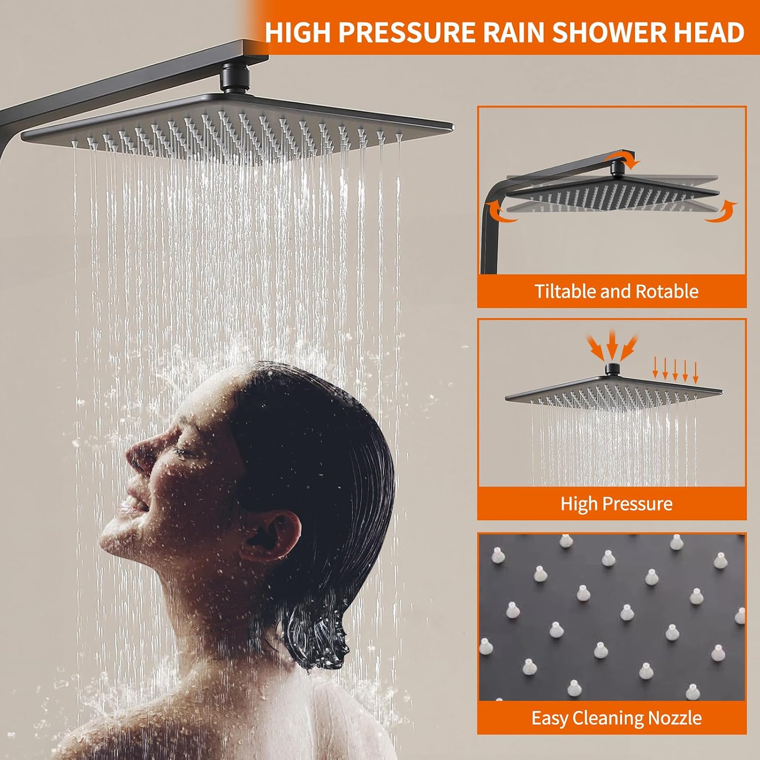 Exposed Shower System with Rain Shower and Handheld Sprayer, Outdoor Shower Fixture with Tub Spout, Rainfall Showerhead Faucet Combo Set for Bathroom Height Adjustable Shower Mixer Matte Black