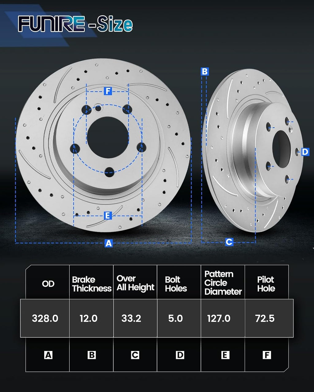 Rear Brake Pads And Rotors Kit Compatible With 2012-2020 Dodge Grand Caravan, Journey, Automotive Replacement Brake Kits 53069 D1596-8811 Geomet Drilled And Slotted Rotors 328mm(12.9in)