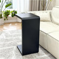 Solid Wood End Table for Couch, C Shaped Mini Sofa Side Table for Small Narrow Spaces, Wooden Nightstand for Living Room Bedroom Laptop Work Desk, Bedside Table for Office Balcony (1, black large)