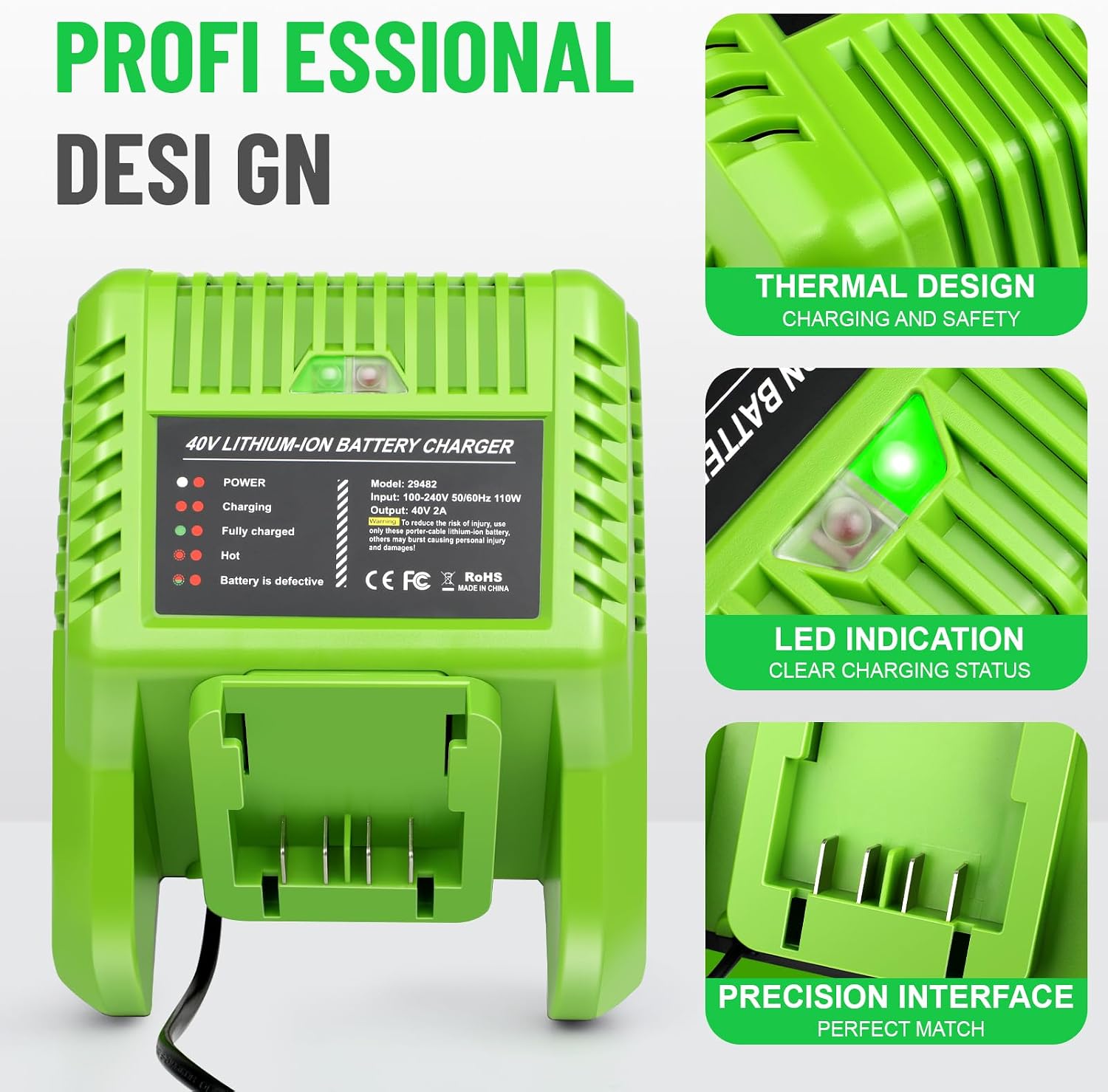 Replacement Battery and Charger for Greenworks 40V Battery Compatible with GreenWorks G-MAX 6.0Ah 40V Power Tools 29462 29252 20202 22262 25312 25322 20642 22272 27062 21242 (2pack+Charger)