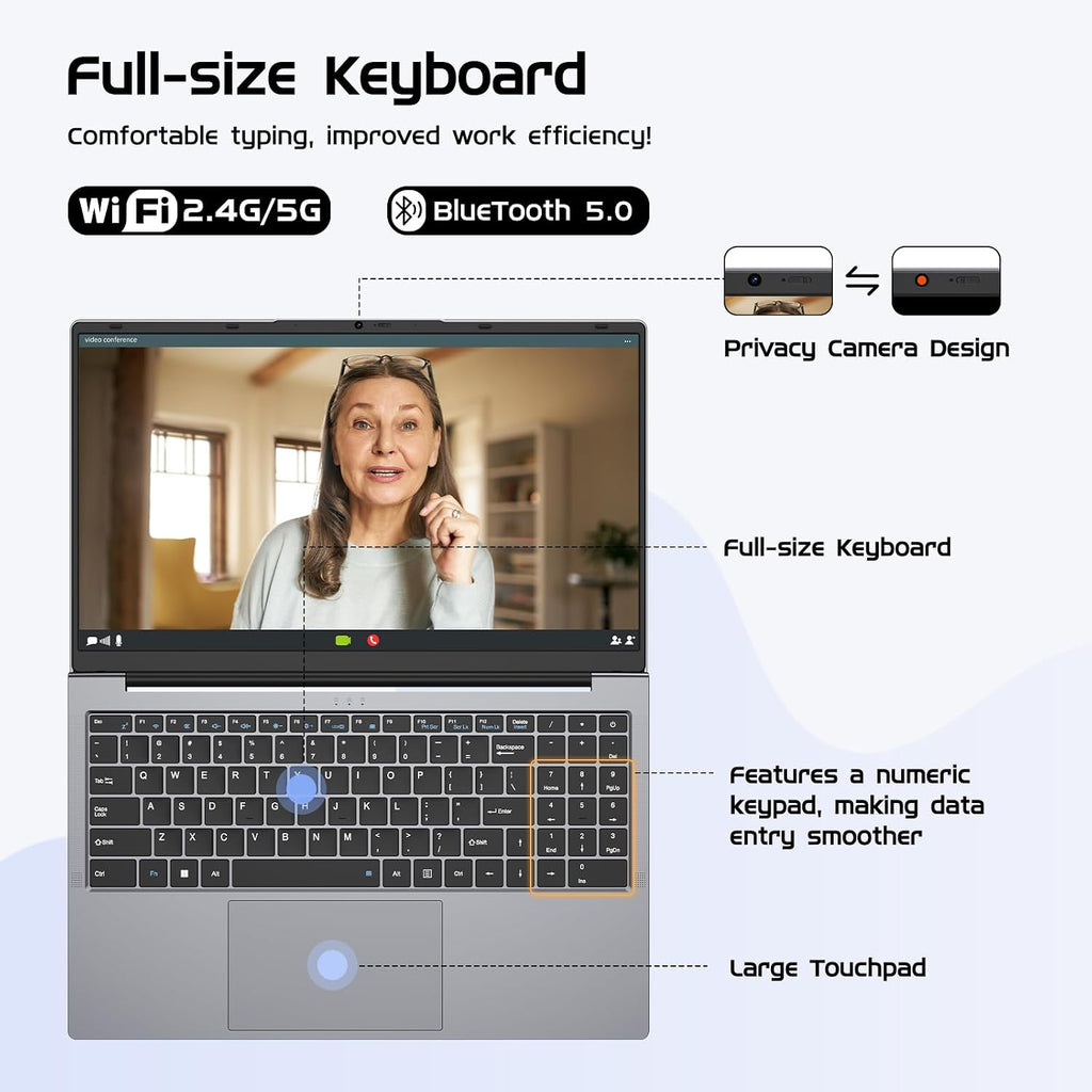 15.6' Laptop Computer 2-in-1,Win 11 Pro 8GB RAM 256GB SSD Core m3 8100Y(up to 3.40 GHz),MS Office 365 Ultra-Thin,FHD Touchscreen, Wi-Fi 5, BT5.1, RJ45,Backlit Keyboard (8GB RAM 256GB SSD)