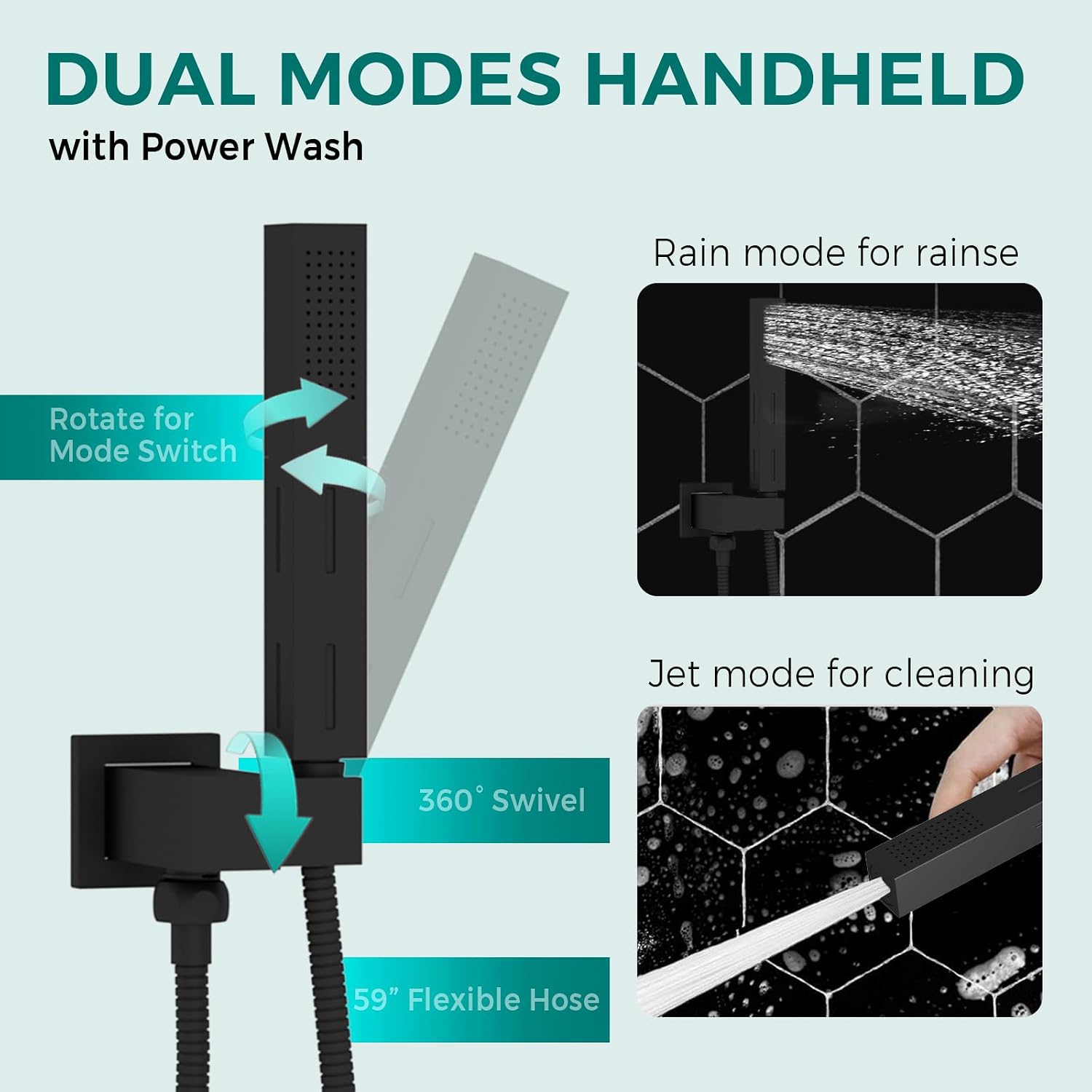 Dual Heads Thermostatic Shower Faucets Set Matte Black Shower System, 4-Way Shower Fixture 14X20' LED Rainfall Shower Head with 6' Wall Mount Showerhead and Dual-mode Handheld, 4 Jets with Shut-Off