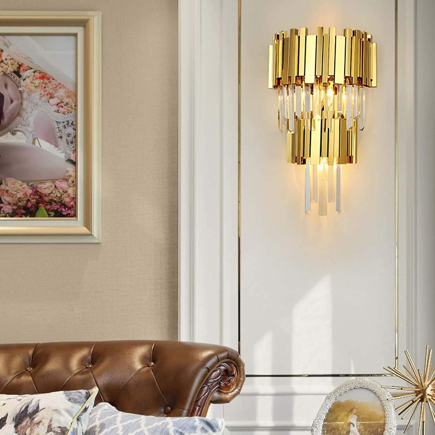 Wall Lighting Fixtures Light Luxury Crystal Wall Light Modern Elegant Gold Wall Sconce Wrought Iron Wall Lamp Fixtures Compatible with Bedroom Bedside Bar Living Room Bathroom