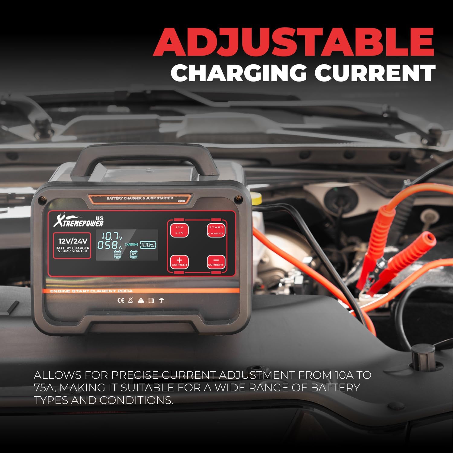 XtremepowerUS 75A Battery Charger 12V/24V Car Motorcycles Battery Charger Booster Mode, 7 Stage Charging, Battery Maintainer Trickle Charger