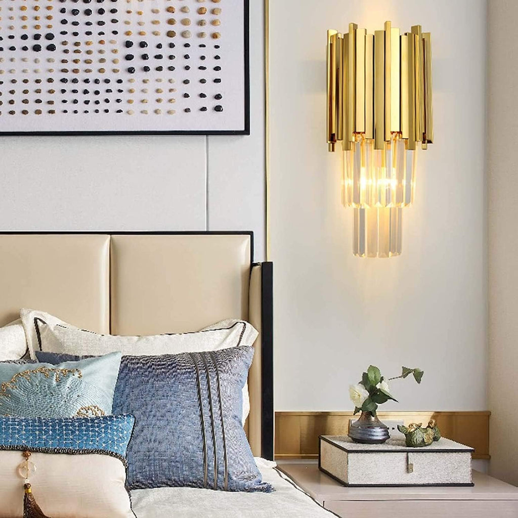 Wall Lighting Fixtures Light Luxury Crystal Wall Light Modern Elegant Gold Wall Sconce Wrought Iron Wall Lamp Fixtures Compatible with Bedroom Bedside Bar Living Room Bathroom,Chandelier