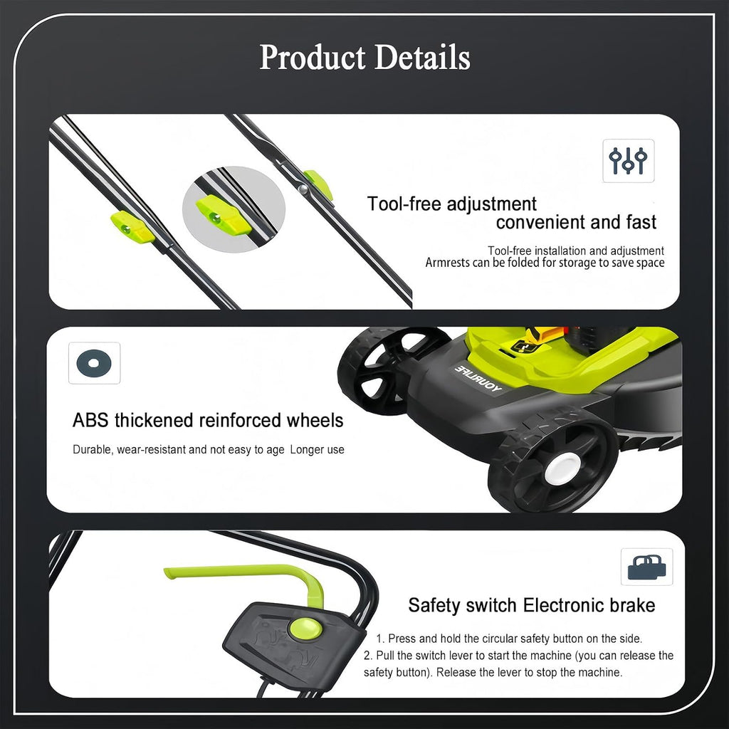 Portable Cordless Lawn Mower, Electric Lawn Mower, Dual Battery, 3400 RMP High Speed Mower, with Large 45 L Grass Box, 33 Cm Cutting Width, 30/50/70 Mm, 3 Adjustable Cutting Heights