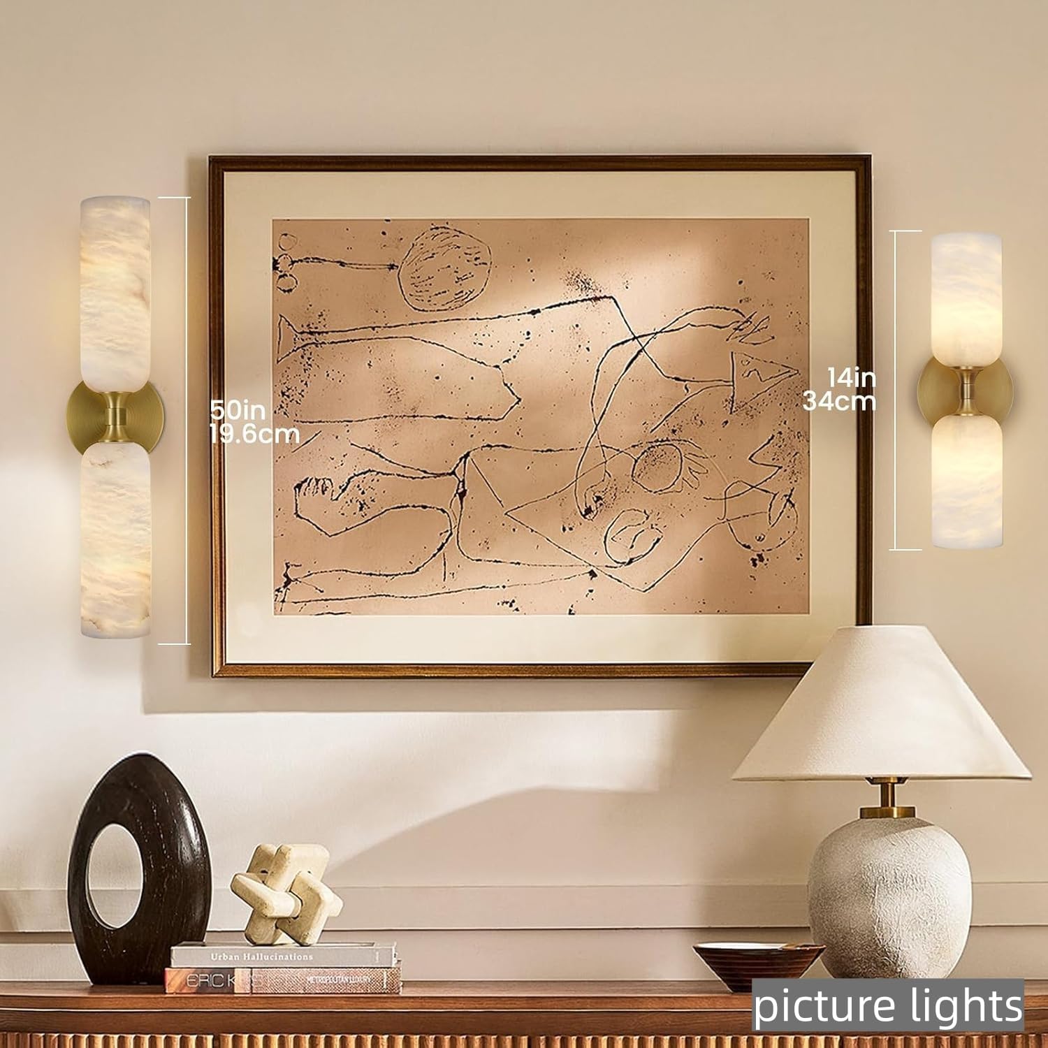 20in Alabaster Wall Sconce Antique Brass Sconces Wall Light, Imported Alabaster Modern Marble Bathroom Vanity Sconces, Gold Sconce Wall Decor, For Bedroom Living Room Staircases Hallway Foyer (1 Pcs)
