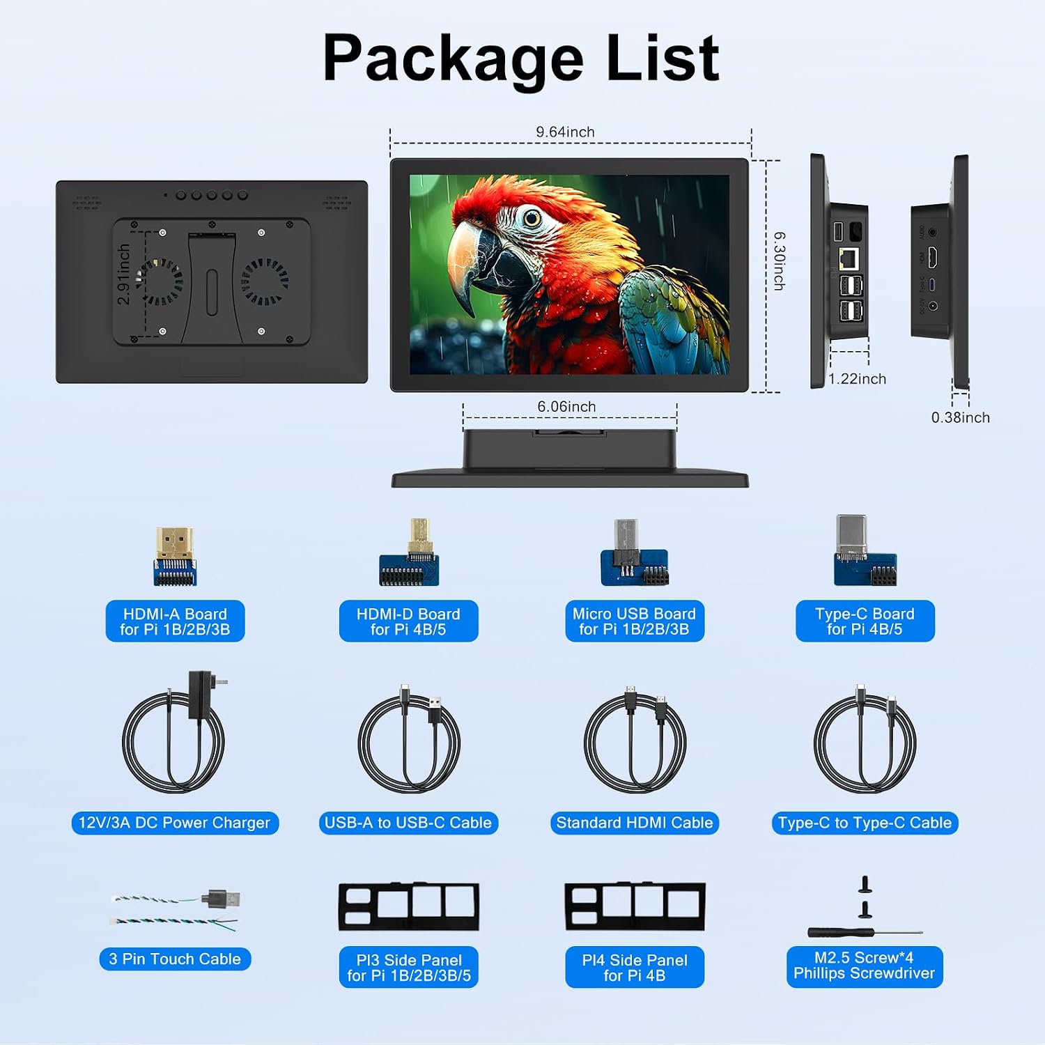 10.1 Inch Touchscreen Monitor - 1920x1200 HDMI Touch Screen Monitor, 10-Point IPS 16:10 Rpi Screen Display for Pi 5/4/3/2/Zero/B/B+ Win11/10/8/7 W/VESA,Speaker,Fan,Stand Driver-Free