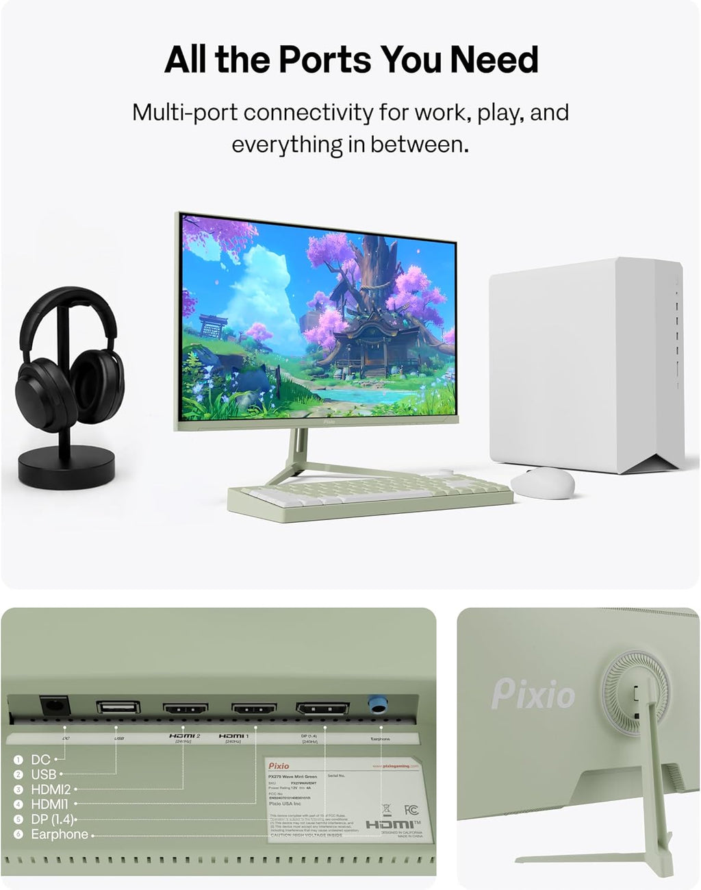 Pixio PX279 Wave Mint Green 27 inch 240Hz Refresh Rate FHD 1080p Resolution Fast IPS Panel 1ms GTG Response Time Gaming Monitor with Adaptive Sync