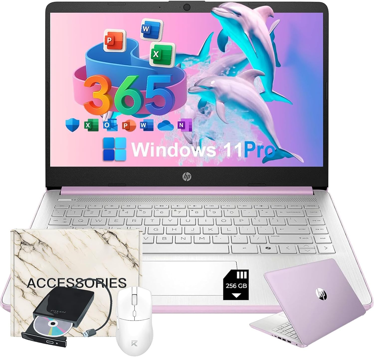 HP Flagship Everyday Laptop Computer - Win 11 Pro & AI-Powered 1-Y Office 365 • Intel Quad-Core(up to 3.4GHz) • Long Battery • 16G RAM • 128G UFS • w/256G SD Card & DVD Drive for Student & Business
